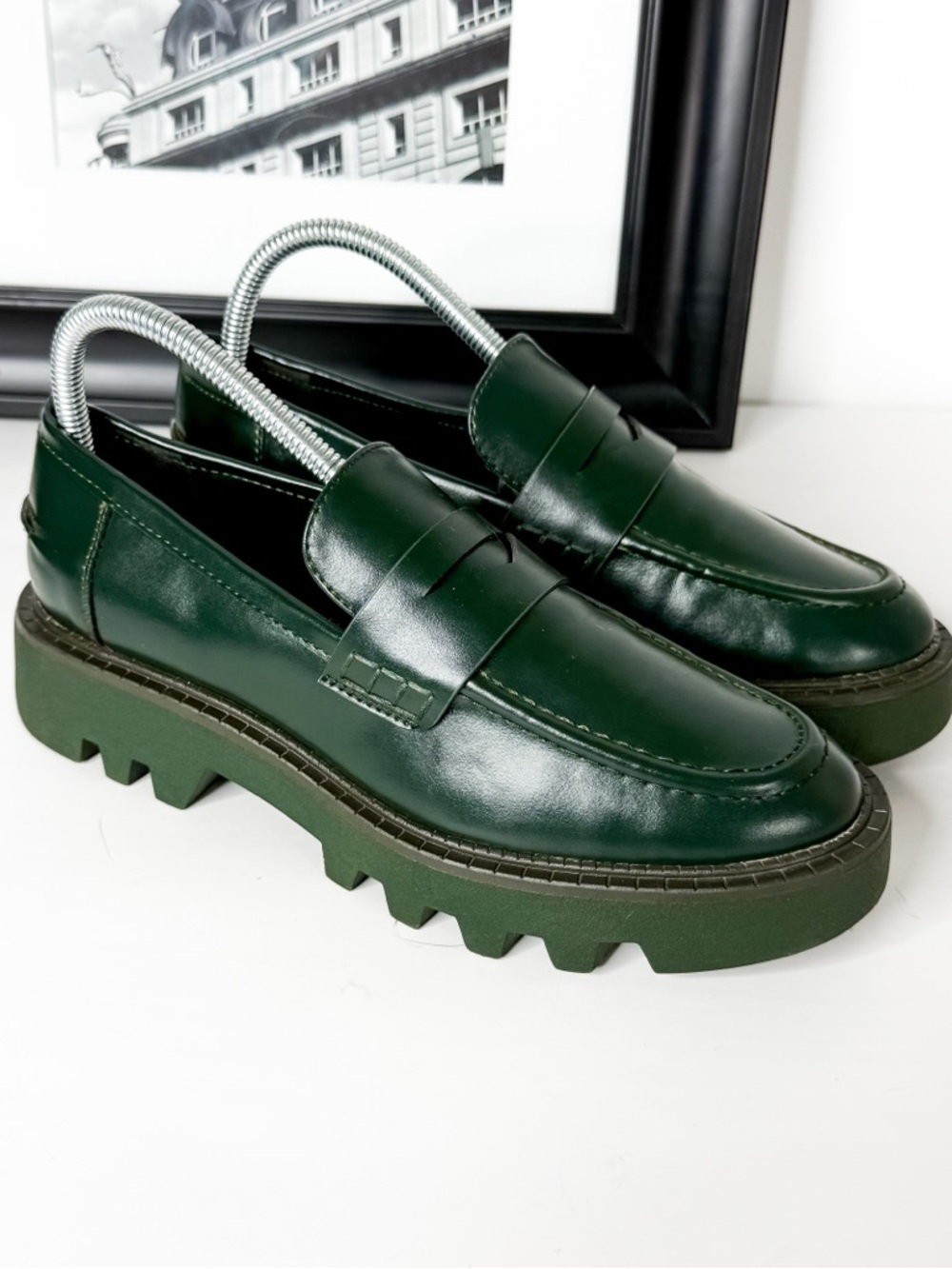 Zara Dark Forest Green Chunky Loafers Lug Sole Platform Shoes EU 38 (US 7–7.5) - Picture 4 of 9